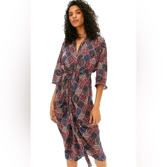 Anthropologie Dresses & Skirts - Anthropologie Miska Midi Dress Tie Waist 3/4 Sleeve Plum purple print